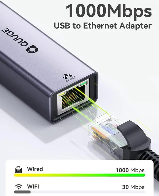 Alt view image 2 of 6 - USB to Ethernet Adapter, Plug & Play USB 3.0 to 1000 Gigabit RJ45 LAN Ethernet Adapter for Laptop, Aluminium Portable USB Network Adapter Compatible for Nintendo Switch MacBook PC Mac Window - QUUGE