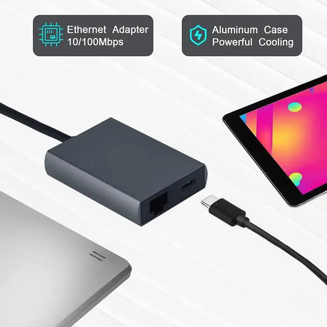 Alt view image 2 of 7 - USB C to Ethernet Adapter with Charging for iPhone 15 Pro/Max/Plus, MacBook Pro/Air, iPad Pro, Samsung and More - USB Network Adapter