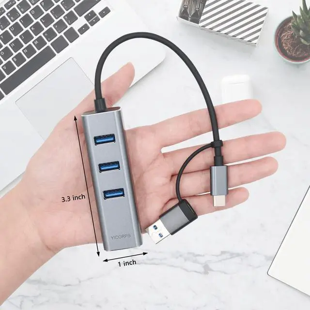Alt view image 6 of 6 - USB C to Ethernet Adapter YICORPS 3 Port USB 3.0 Expander Hub to RJ45 LAN with Gigabit Ethernet LAN Adapter for MacBook/Windows 10/8.1/Surface Pro/Chromebook/Linux and More Laptop