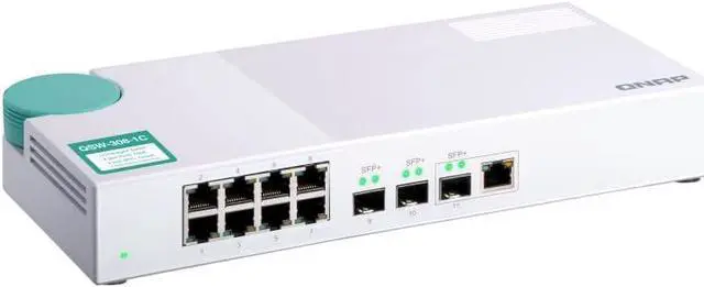 Alt view image 6 of 6 - QNAP QSW-308-1C 10GbE Switch, with 3-Port 10G SFP+ (One 10GbE SFP+/RJ45 Combo Port) and 8-Port Gigabit Unmanaged Switch