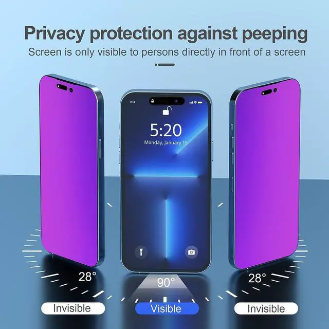 Alt view image 4 of 7 - PDDKISS Compatible for iPhone 14 Pro Max Privacy Screen Protector 6.7 inch Display, Gradient Colorful Anti Spy Anti Blue Light HD Screen Protector Tempered Glass Easy Installation