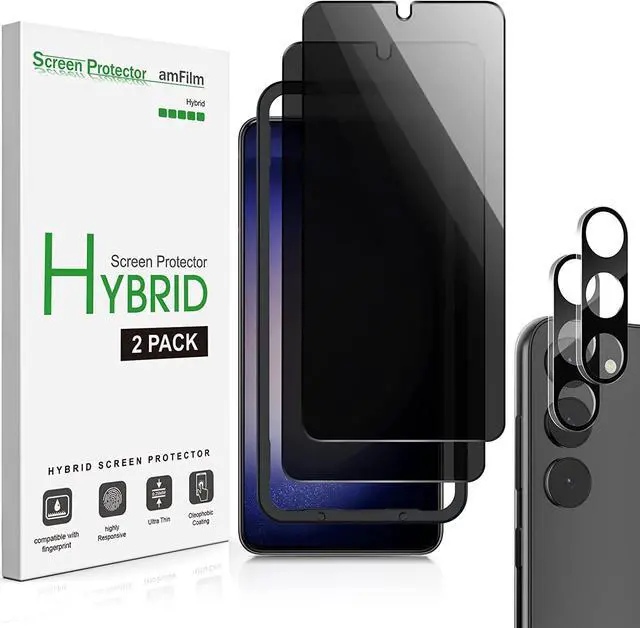 Main image of amFilm 2+2 Pack Samsung Galaxy S23 6.1'' Privacy Screen Protector with Camera Lens Protector, Anti Spy Hybrid Film, Fingerprint ID Compatible, Easy to Installation.