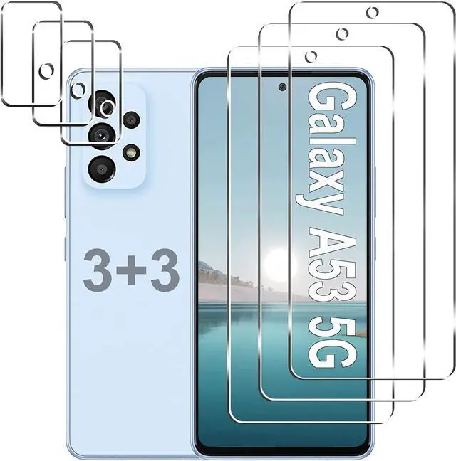Main image of [3+3 Pack] Galaxy A53 5G Screen Protector + Camera Lens Protector, HD Tempered Glass Film, 9H Hardness, Scratch Resistant, Easy Installation, Bubble Free, Screen Protector for Samsung Galaxy A53 5G