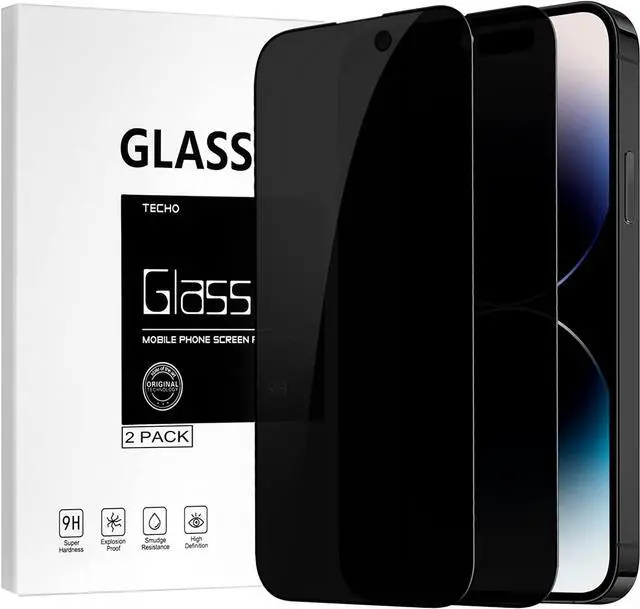 Main image of TECHO Privacy Screen Protector Compatible with iPhone 14 Pro Max Tempered Glass Film (Edge to Edge Full Coverage) (Anti Spy Private) (9H Hardness) (2 PACK) (6.7 inch)