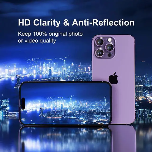Alt view image 4 of 7 - Misea [3+1] for iPhone 14 Pro/iPhone 14 Pro Max Camera Lens Protector Bling, 9H Tempered Glass Camera Cover Screen Protector Metal Individual Ring Protector Decoration Accessories, Purple Glitter
