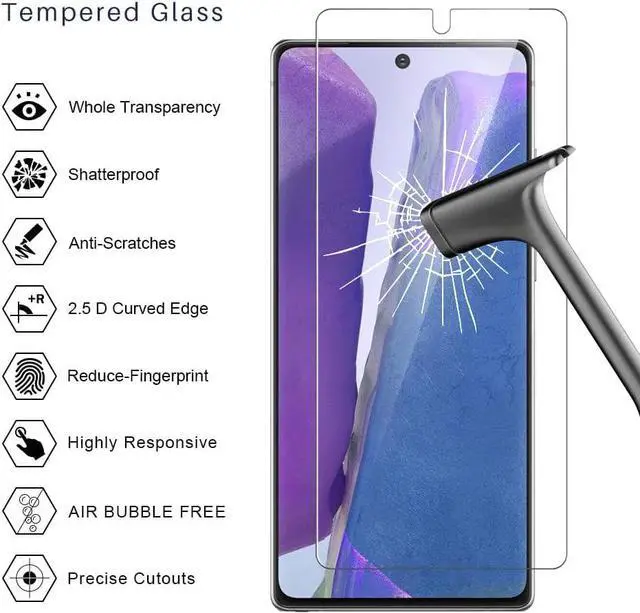 Alt view image 2 of 6 - TOCOL 4 Pack fit for Samsung Galaxy Note 20 5G (Not for Ultra)- 2 Pack Tempered Glass Screen Protector and 2 Pack Tempered Glass Camera Lens Protector Bubble Free Case Friendly 9H Hardness