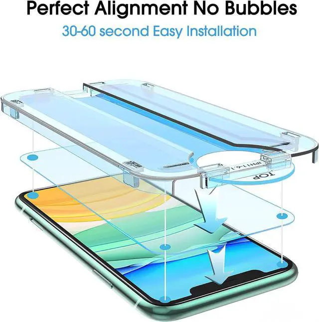 Alt view image 2 of 6 - amFilm OneTouch Glass Screen Protector for iPhone 11, iPhone XR (6.1") with Easy Installation Kit, Tempered Glass, 2 Pack