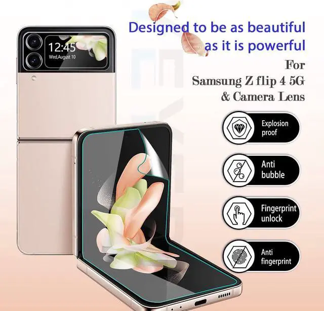 Alt view image 2 of 6 - Galaxy Z Flip 4 5G Screen Protector + Camera Lens Protectors, [2+2 Pack] Full Coverage Screen Protector for Galaxy Z Flip 4 [Case-Friendly][Anti-Shatter][3D Glass]