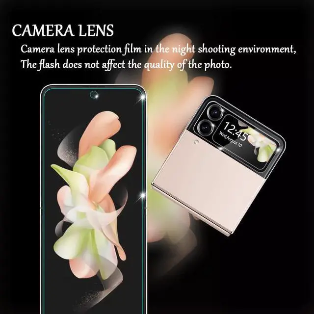 Alt view image 6 of 6 - Galaxy Z Flip 4 5G Screen Protector + Camera Lens Protectors, [2+2 Pack] Full Coverage Screen Protector for Galaxy Z Flip 4 [Case-Friendly][Anti-Shatter][3D Glass]