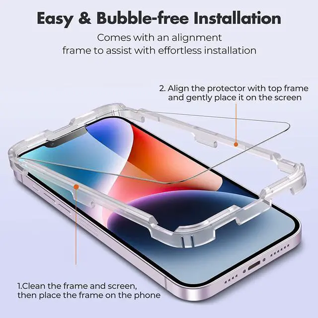 Alt view image 3 of 7 - UNBREAKcable Shatterproof Screen Protector for iPhone 13 Pro Max/iPhone 14 Plus [3-Pack] [99.99% HD Clear] [Easy Installation Frame] [9H Hardness][Bubble Free] [Full Coverage] for Apple 6.7''