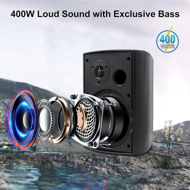 Alt view image 2 of 7 - 6.5 Inch 400W Outdoor Speakers Wired Waterproof Passive, Wall Mount Speakers for Patio Home Garage Pool (White)