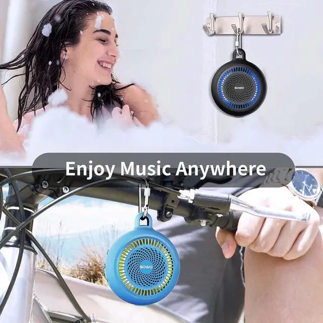 Alt view image 6 of 7 - Bluetooth Shower Speaker Waterproof | Small Portable Bluetooth Speaker Wireless with Clip | Powerful Bass and Louder Volume | Colorful Lights and Lightweight | with TWS Pairing | Black