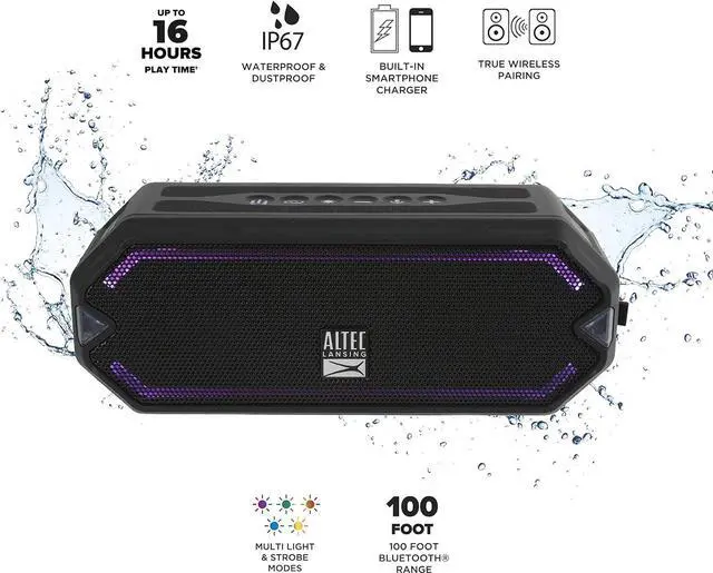 Alt view image 3 of 7 - Altec Lansing - HydraJolt Wireless Bluetooth Speaker, Waterproof Portable Speakers with Built in Phone Charger and Lights, Everything Proof Outdoor, Shockproof, Snowproof, 16 Hours Playtime