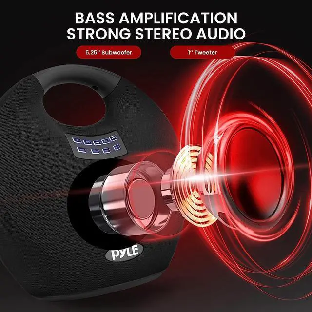 Alt view image 2 of 7 - Pyle Wireless Portable Bluetooth Speaker, with Built in Rechargeable Battery, Wireless Microphone, Clear Surround Sound, 220 Watt Waterproof Speaker for Indoor and Outdoor Activities