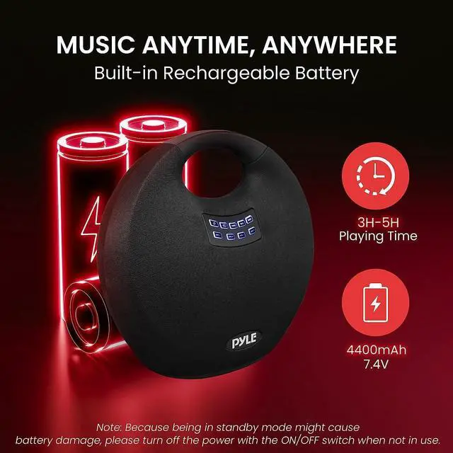Alt view image 5 of 7 - Pyle Wireless Portable Bluetooth Speaker, with Built in Rechargeable Battery, Wireless Microphone, Clear Surround Sound, 220 Watt Waterproof Speaker for Indoor and Outdoor Activities