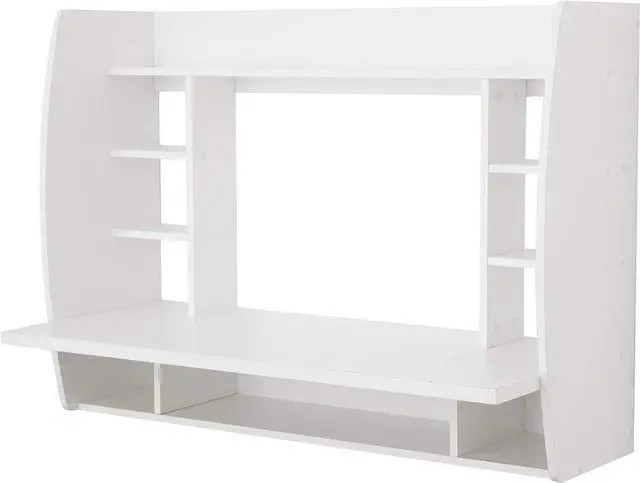 Alt view image 5 of 5 - Versatile Wall Mount Floating Computer Desk - Stylish and Space-Saving Writing Study Table with Shelves - Ideal for Living Room, Bedroom, and Home Office, White
