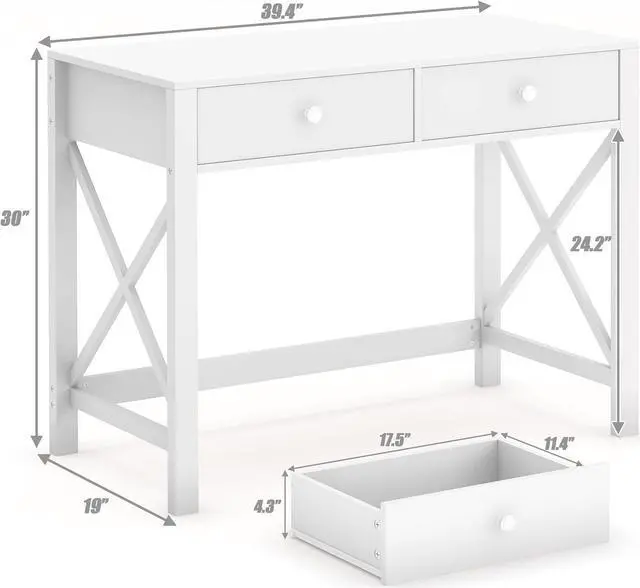 Alt view image 2 of 7 - WiberWi Home Office Desk with Drawers White Modern Writing Computer Desk, Small Makeup Vanity Table Desk for Bedroom, Study Table for Home Office