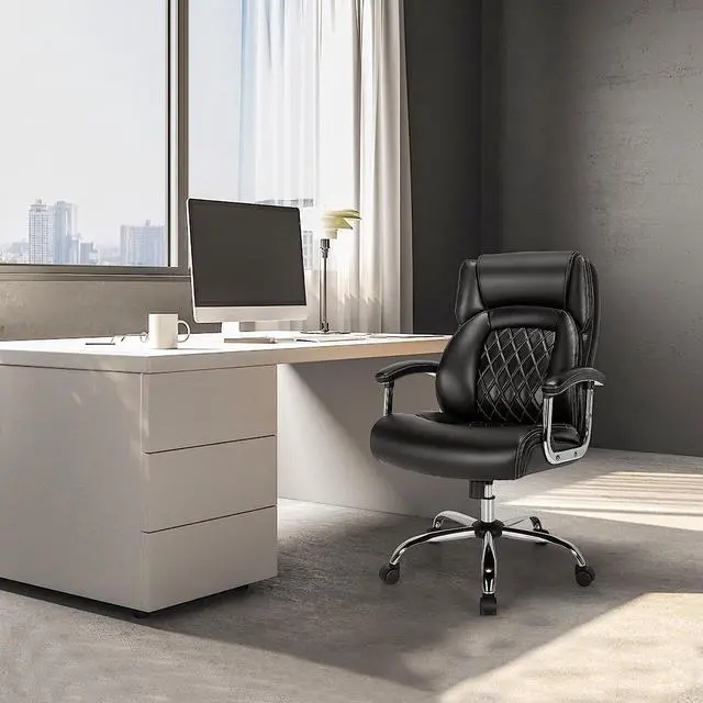 Alt view image 2 of 7 - POWERSTONE Big and Tall Office Chair - 500LBS High Back Executive Desk Chair Adjustable PU Leather Computer Chair Home Office Extra Wide Swivel Task Chair for Heavy People Adults Black