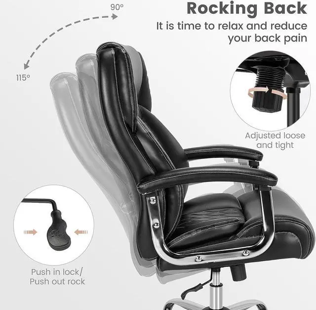 Alt view image 6 of 7 - POWERSTONE Big and Tall Office Chair - 500LBS High Back Executive Desk Chair Adjustable PU Leather Computer Chair Home Office Extra Wide Swivel Task Chair for Heavy People Adults Black
