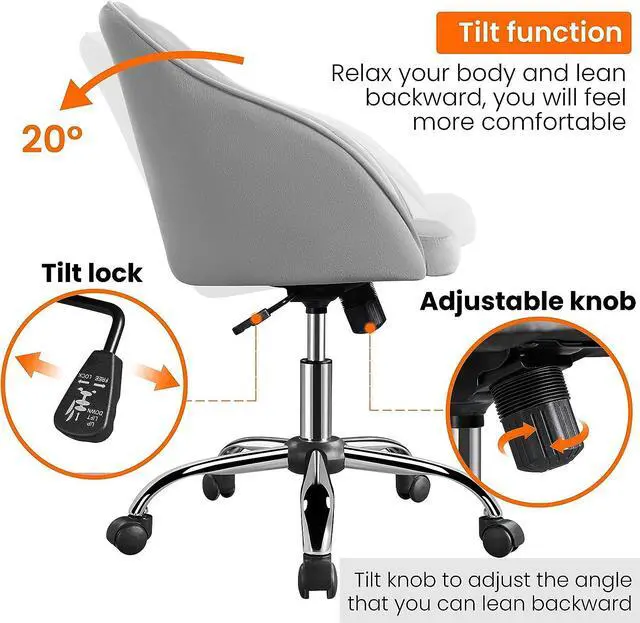 Alt view image 4 of 7 - Yaheetech Velvet Vanity Chair with Wheels, Tufted Makeup Seat, Light Gray