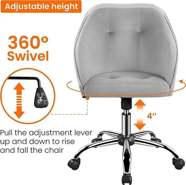 Alt view image 6 of 7 - Yaheetech Velvet Vanity Chair with Wheels, Tufted Makeup Seat, Light Gray
