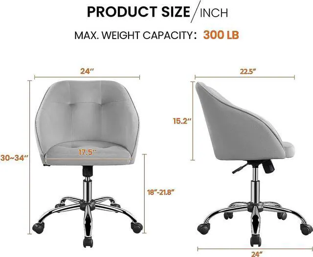Alt view image 3 of 7 - Yaheetech Velvet Vanity Chair with Wheels, Tufted Makeup Seat, Light Gray
