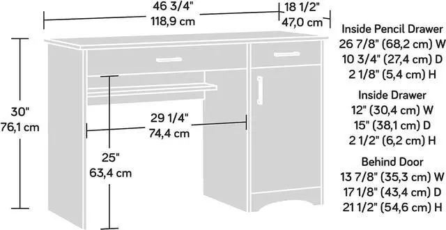 Alt view image 3 of 7 - Sauder Beginnings Computer Desk with Drawers, Large Surface and Storage, Home Office Desk - Silver Sycamore Finish