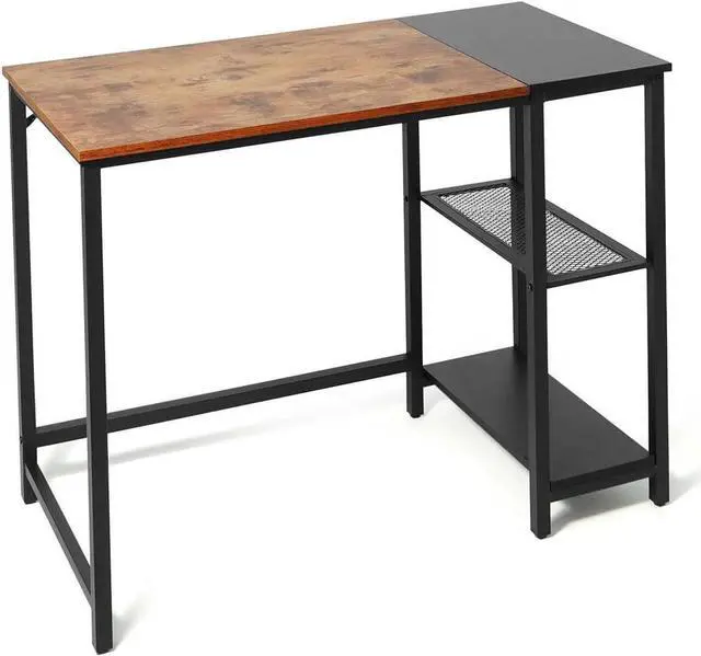 Alt view image 4 of 7 - CAPHAUS 40 Inch Computer Desk with 2-Tier Storage Shelves, for Home Office & Gaming, Small Spaces Desk for Bedroom/Office, Easy Assemble P2 Board & Steel Legs, Rustic Oak & Black (220 lbs Load)