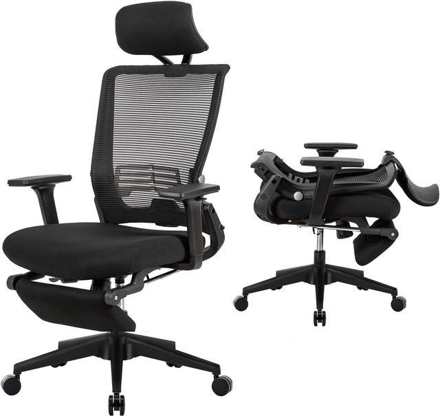 Angeles Home Black Sponge Seat Ergonomic Recliner Mesh Office Chair with Arms and Adjustable Footrest
