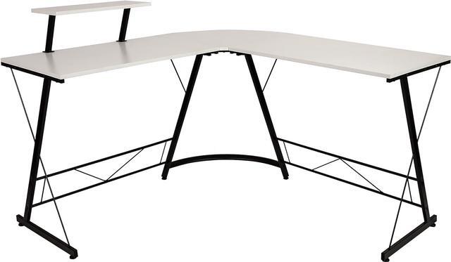 Main image of Flash Furniture Ginny Corner Desk - White/Black Space Saving L-Shaped Gaming Desk with Monitor Shelf - 71.5" 2-Tier Computer Desk, Home Office Desk, Easy Assembly