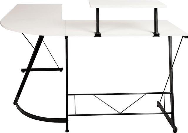 Alt view image 7 of 7 - Flash Furniture Ginny Corner Desk - White/Black Space Saving L-Shaped Gaming Desk with Monitor Shelf - 71.5" 2-Tier Computer Desk, Home Office Desk, Easy Assembly