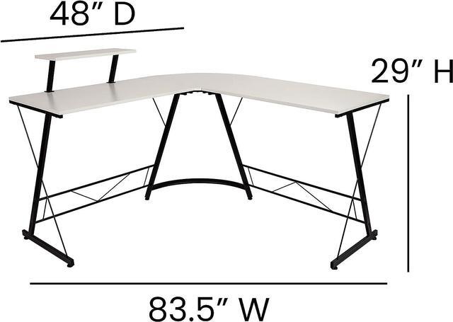 Alt view image 3 of 7 - Flash Furniture Ginny Corner Desk - White/Black Space Saving L-Shaped Gaming Desk with Monitor Shelf - 71.5" 2-Tier Computer Desk, Home Office Desk, Easy Assembly