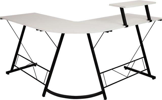 Alt view image 5 of 7 - Flash Furniture Ginny Corner Desk - White/Black Space Saving L-Shaped Gaming Desk with Monitor Shelf - 71.5" 2-Tier Computer Desk, Home Office Desk, Easy Assembly