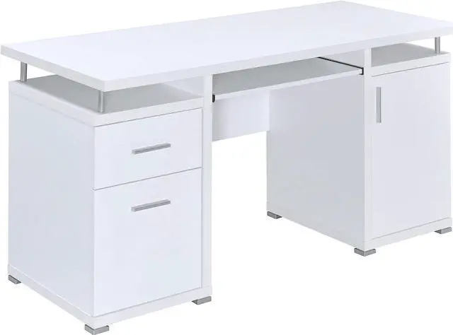 Main image of Coaster Home Furnishings Tracy Modern Contemporary 55-Inch 2-Drawer Home Office Computer Writing Desk Study Table with File Cabinet Storage Engineered Wood Eco-Friendly Laminate White 800108