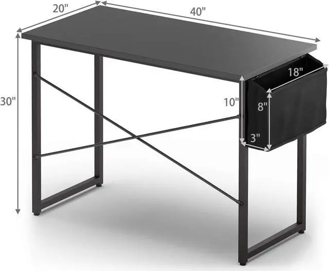 Alt view image 4 of 7 - Tangkula Computer Desk with Storage Bag, Home Office Writing Study Desk, Modern Simple Style Laptop Table (40", Black)