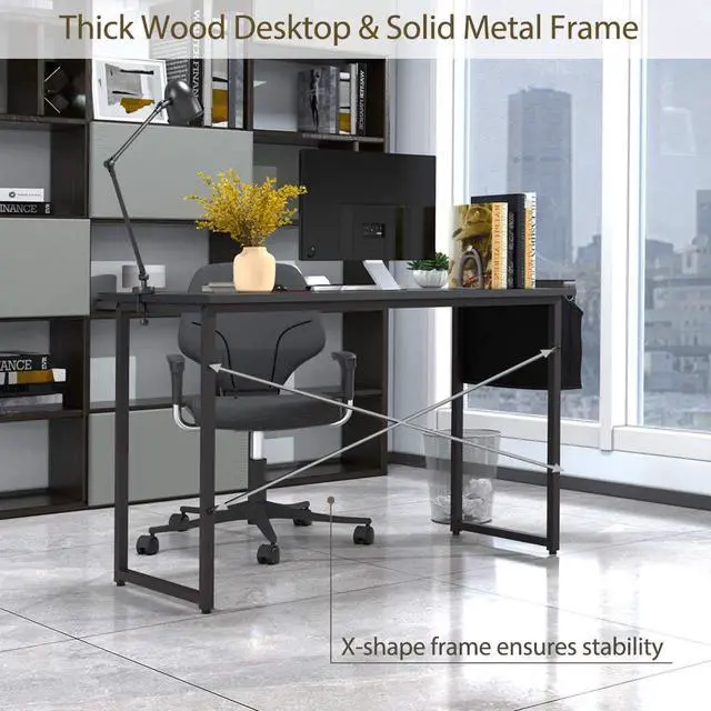 Alt view image 7 of 7 - Tangkula Computer Desk with Storage Bag, Home Office Writing Study Desk, Modern Simple Style Laptop Table (40", Black)