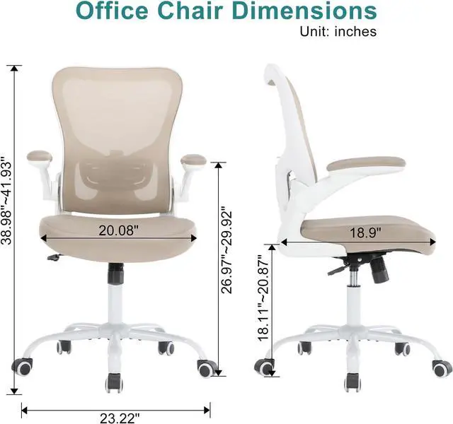 Alt view image 5 of 7 - Office Chair Ergonomic Desk Chair - PU Leather Thick Cushion Adjustable Height Computer Chair with Lumbar Support and Flip-up Armrests, Home Office Desk Chairs, Swivel Executive Task Chair, Khaki