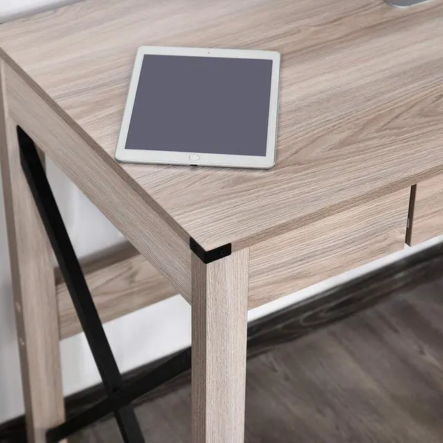 Alt view image 7 of 7 - HOMCOM 44 inch Home Office Computer Desk, Rustic Writing Desk, Farmhouse Workstation with Storage Drawer, X-Frame
