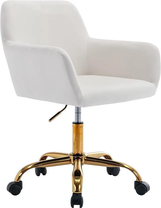 Main image of KCC Velvet Makeup Vanity Chair,Home Office Desk Chair with Wheels, White | Fluffy Swivel Modern Armchair Upholstered Fuzzy Height Adjustable for Teens Women Girls Elegant for Living Room Bedroom