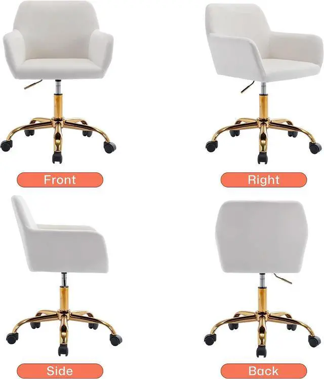 Alt view image 7 of 7 - KCC Velvet Makeup Vanity Chair,Home Office Desk Chair with Wheels, White | Fluffy Swivel Modern Armchair Upholstered Fuzzy Height Adjustable for Teens Women Girls Elegant for Living Room Bedroom