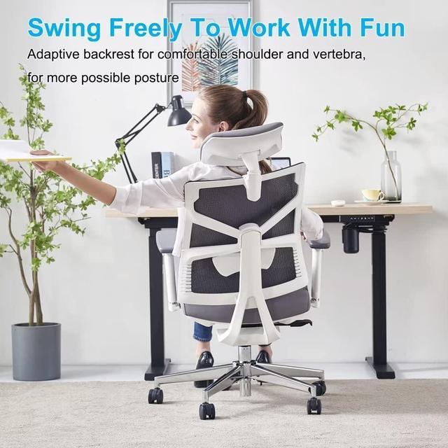  HOLLUDLE Ergonomic Office Chair with Foldable Backrest, Computer  Desk Chair with Flip-up Armrests, Mesh Lumbar Support and Tilt Function Big  and Tall Office Chair, White : Everything Else
