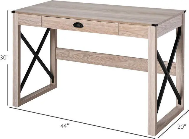 Alt view image 3 of 7 - HOMCOM 44 inch Home Office Computer Desk, Rustic Writing Desk, Farmhouse Workstation with Storage Drawer, X-Frame