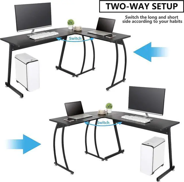 Alt view image 3 of 6 - ZENY 58'' L-Shaped Gaming Desk Computer Corner Desk Reversible Table Home Office Desk PC Workstation Study Writing Desk Wood & Steel