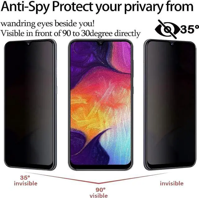 Alt view image 3 of 6 - [2 Pack] Galaxy A50 A30 A20 Privacy Screen Protector, [Upgraded] Anti Spy Anti Glare Edge to Edge Full Coverage Privacy Tempered Glass Film for Samsung Galaxy A50 A50S A30 A30S A20 6.4 Inch 2019