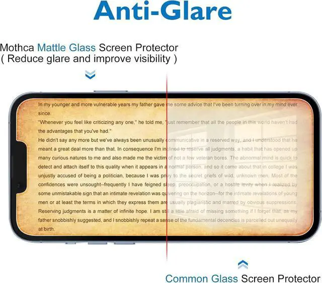 Alt view image 3 of 6 - Mothca 2 Pack Matte Glass Screen Protector for iPhone 14 with 2 Pack Camera Lens Protector, Anti-Glare & Anti-Fingerprint Tempered Glass Clear Film