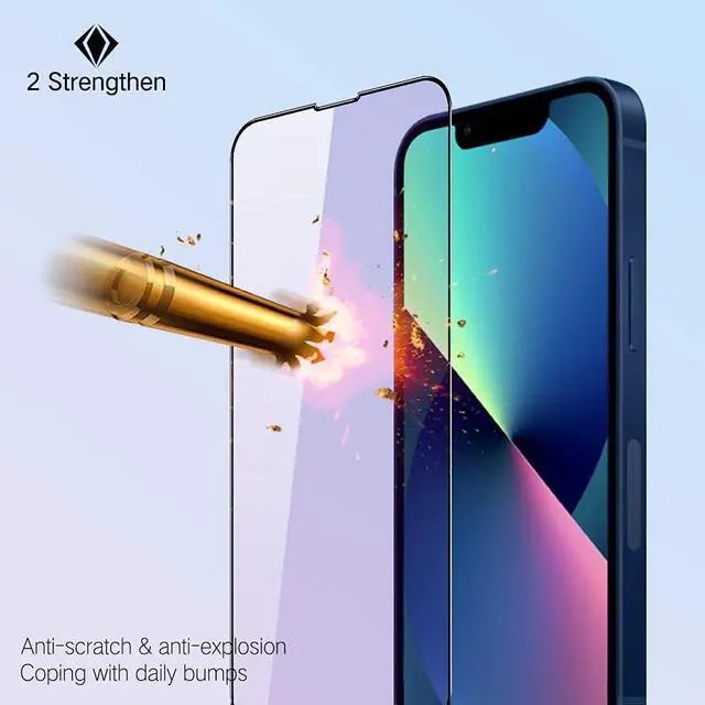 Alt view image 5 of 7 - PERFECTSIGHT Anti Blue Light Screen Protector Compatible with iPhone 13 Pro Max 6.7 inch, Eye Care HD Clear Tempered Glass - Anti Eye Fatigue & Eye Dry Easy Installation