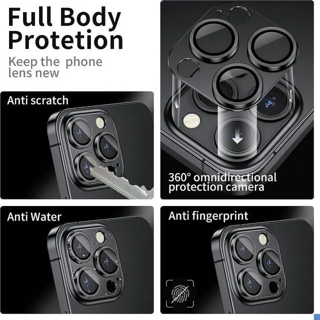 Alt view image 3 of 7 - Camera Lens Protector for iPhone 14 Pro/iPhone 14 Pro Max, Alloy Metal Camera Cover with Tempered Glass Screen Protector Accessories,Black 2 Pack