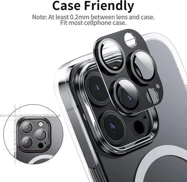 Alt view image 6 of 7 - Camera Lens Protector for iPhone 14 Pro/iPhone 14 Pro Max, Alloy Metal Camera Cover with Tempered Glass Screen Protector Accessories,Black 2 Pack