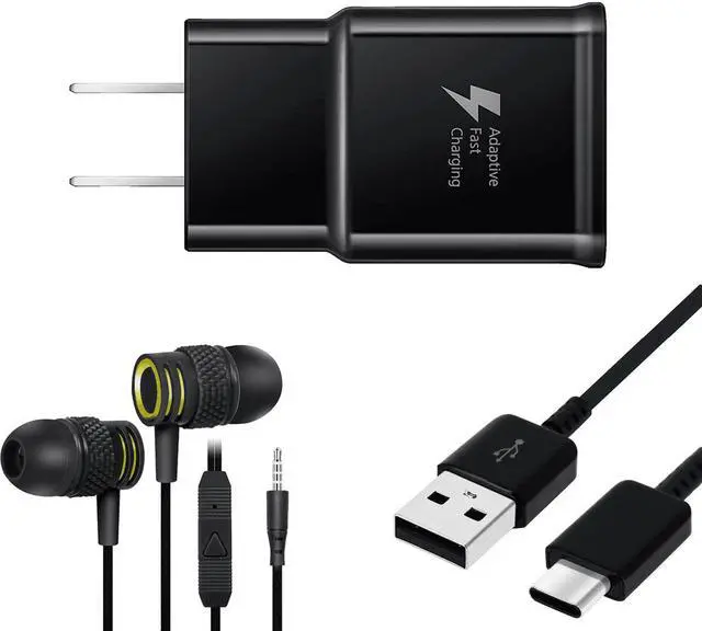 Main image of OEM EP-TA20JBEUGUS 15W Adaptive Fast Wall Charger for Samsung Galaxy A12 Includes Fast Charging 6FT USB Type C Charging Cable, and 3.5mm Earphone with Mic  3 Items Bundle - Black