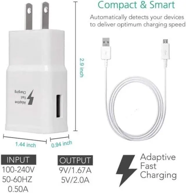 Alt view image 5 of 7 - Adaptive Fast Wall Adapter Micro USB Charger for Samsung Galaxy S7 Edge S6 Note 5 4 J3 J5 J7 Prime Bundled with UrbanX Micro USB Cable Cord - 10ft and OTG Adapter - 3 Items - Fast Charging Kit - White
